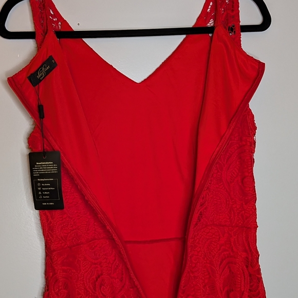 Dressystar Red Lace Overlay Fit Flare Dress Sleeveless Cocktail Holiday Elegant - Picture 10 of 14